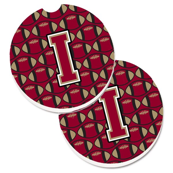 Carolines Treasures Letter I Football Garnet and Gold Set of 2 Cup Holder Car Coaster CJ1078-ICARC - main
